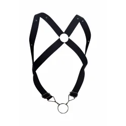MOB Eroticwear Harnais élastique et Cockring Crossback Dngeon Noir